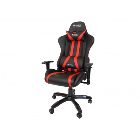 Sandberg Commander Gaming Chair Black/RedSandberg Commander Gaming Chair lets you really take the lead when gaming. The sleek racing seat is made of shiny PU leather, and you even get cushions for your neck and back. The chair has numerous adjustment options for both racing seat and armrests so you can set it exactly as you like; for example, you can take a break from the games, put the seat back down and have yourself a power nap! The chair is built on a solid base and can rotate 360 degrees. Height is easily adjusted with a gas lift.Sandberg