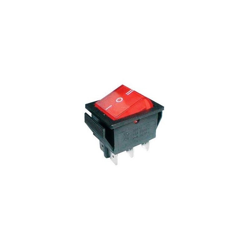 Rocker switch 6pin 2x ON-OFF-ON 250V/15A - transparent red