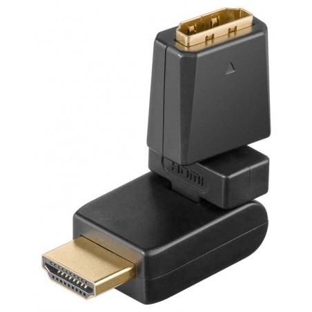 HDMI vinkelstik, turnable 360 graderHDMI Angle Plug 360, High Quality, Gold Plated. 360 degress turnable HDMI adapter. The HDMI Angle Plug makes it easier to mount HDMI cables in devices with rear-mounted HDMI sockets, such as wall-mounted flat panel displays. This HDMI angle connector is high quality, molded and gold-plated connectors.goobay