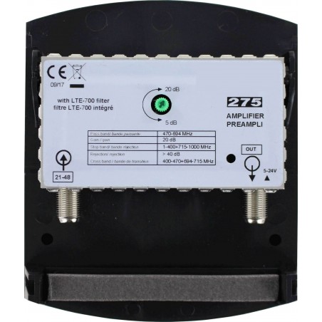 Maximum antenna amplifier LTE-700 with LTE / 4G filter, 5-20 dB, 0-24 Volts