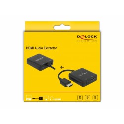 HDMI Audio Extractor 4K 60 Hz compact - DelockThe Delock HDMI Audio Extractor 4K 60 Hz compact can be used to extract the audio signal from an HDMI transmission. While the video signal is displayed on a TV or monitor, the audio signal can be transmitted digitally (S/PDIF) or analog (stereo) to other devices, such as headphones or a surround receiver.N.A.