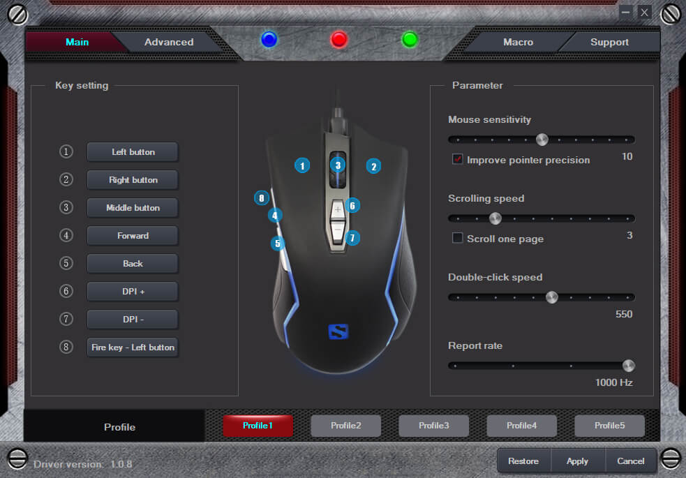 Gamer mus - Sandberg Xterminator mouse - mus kan konfigureres via medfølgende software.