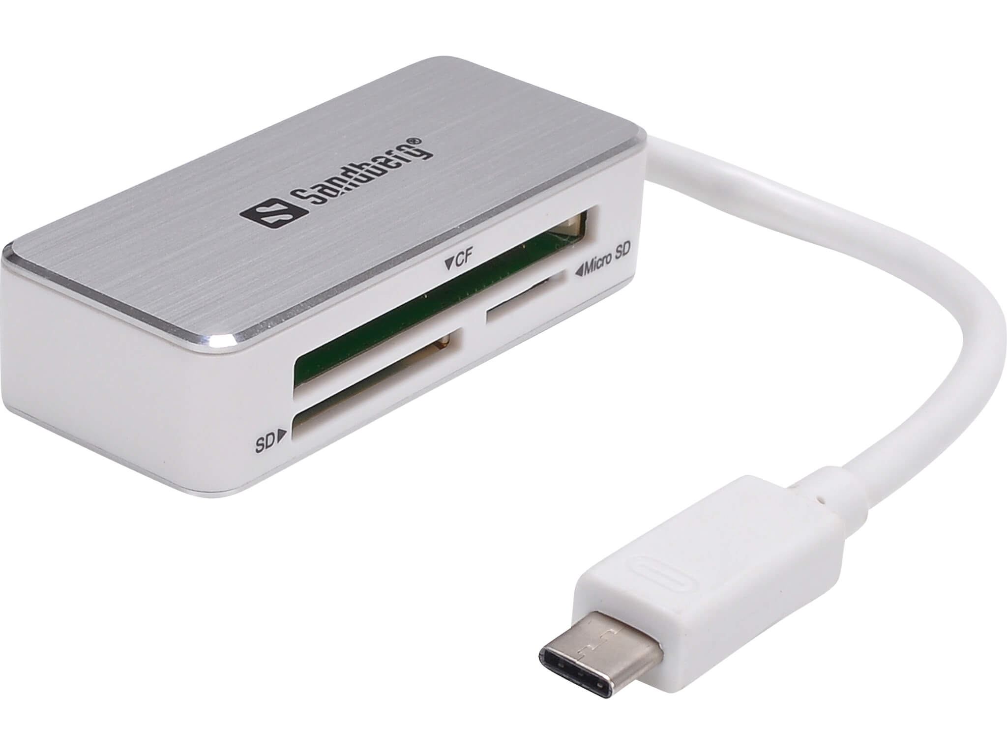 USB-C Multi Memory Card Reader fra Sandberg. Læser SD,SDHC,CF,MMC,T-Flash, MIcro SD kort - lynhurtigt og med 5 års garanti.
