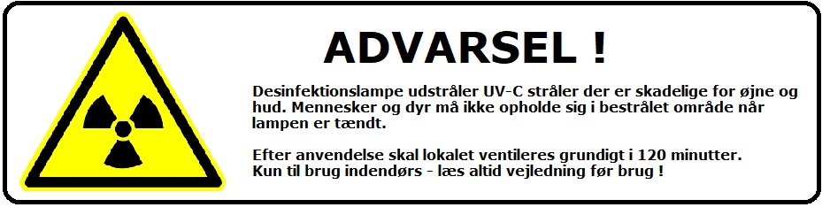 UV lampe til desinfektion - advarsel